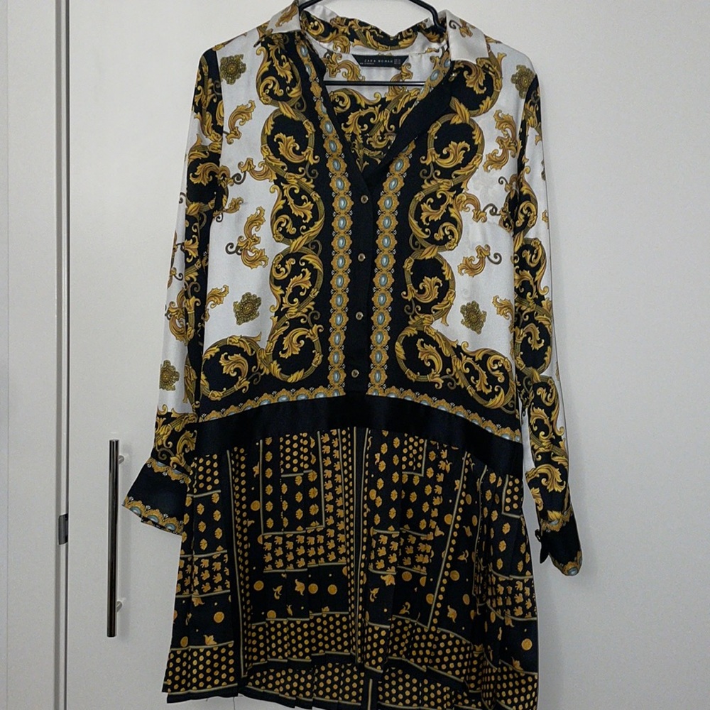 Zara silk shirt dress with baroque print